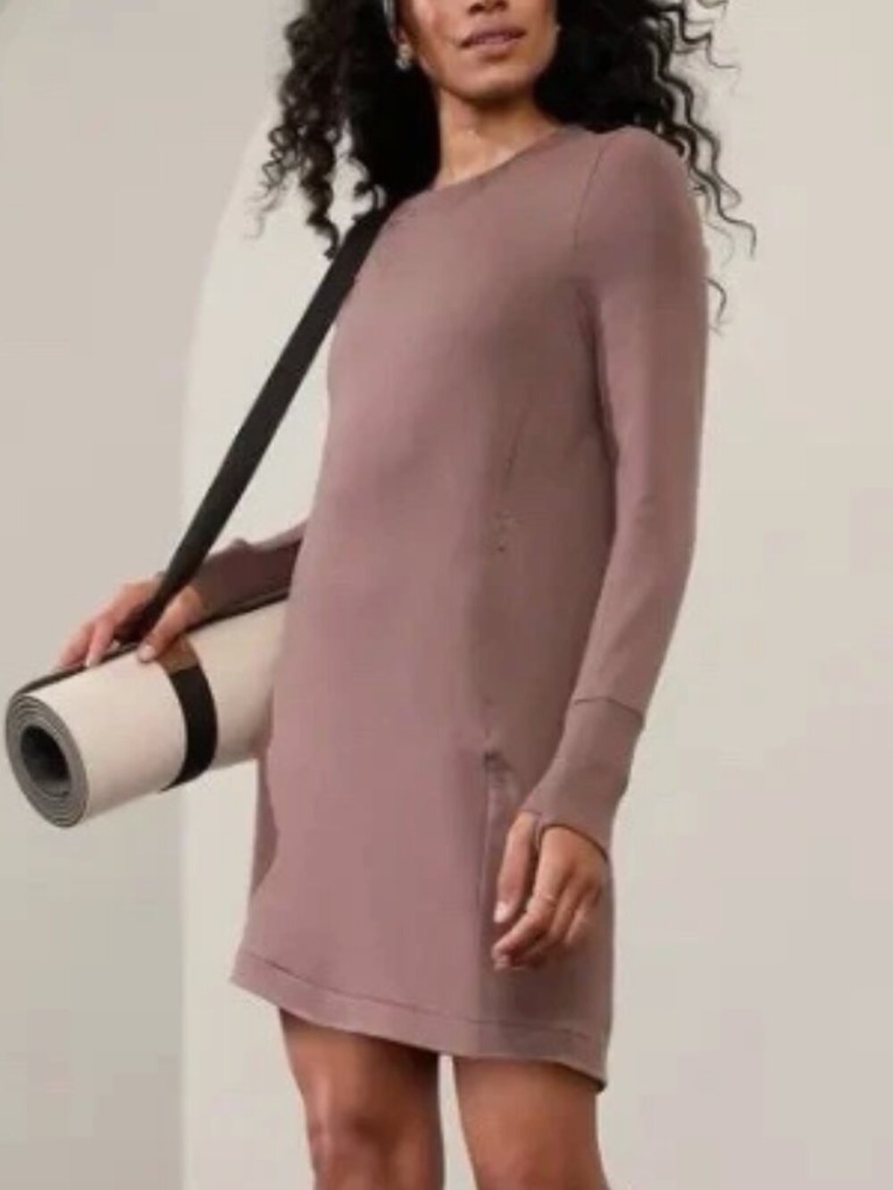 Athleta Brown Long-Sleeve Crewneck Sweatshirt Dress